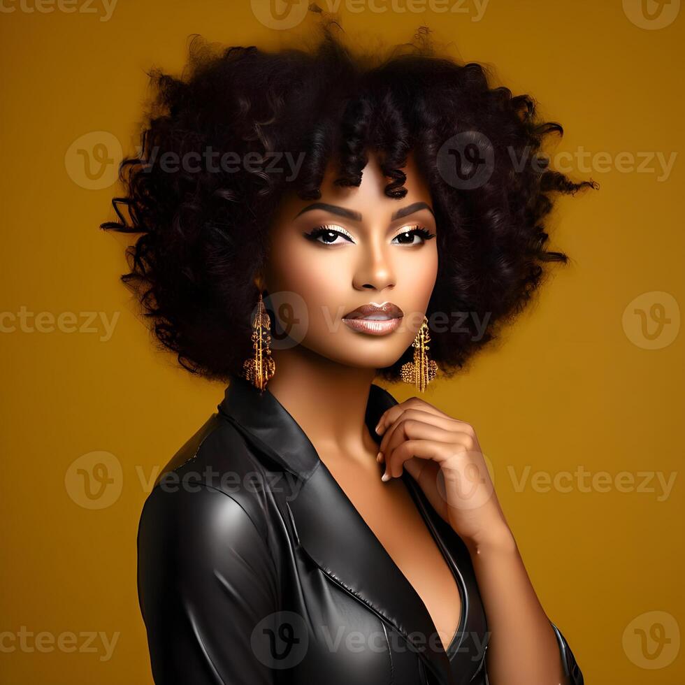 AI generated Beauty portrait of African American girl with afro hair. Illustration AI Generativ photo