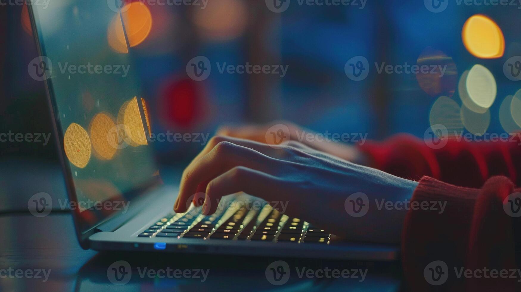 AI generated Hands Typing on Laptop. Work, Hand, Job, Computer, Type, Keyboard, Office, Business, Entrepreneur, Finger, Notebook, PC, Chat, Workspace photo