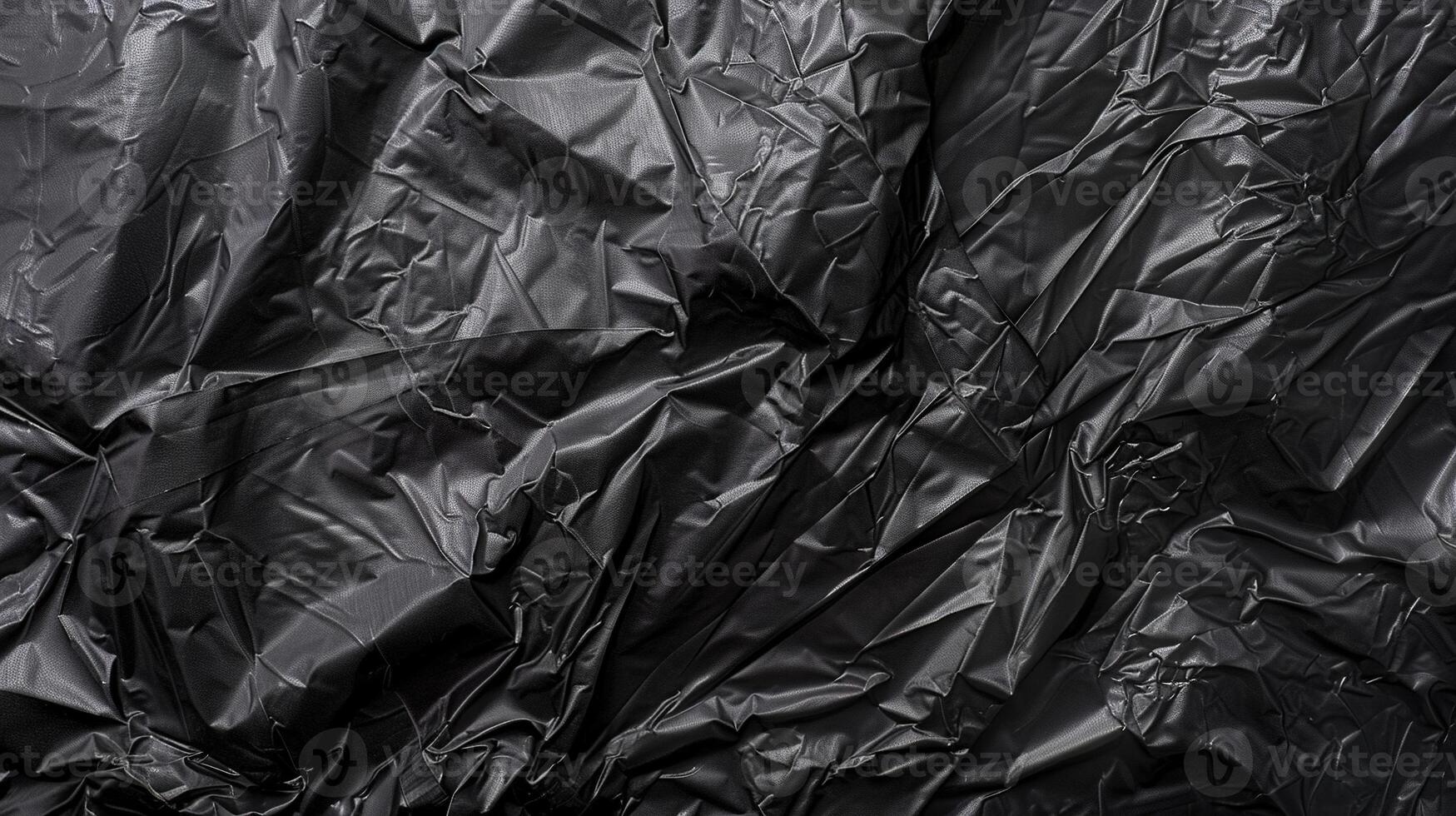 AI generated Wrinkled Plastic Wrap Texture on Black Background. Waste, Transparent, Texture, Wrinkle, Effect, Package, Crumple photo