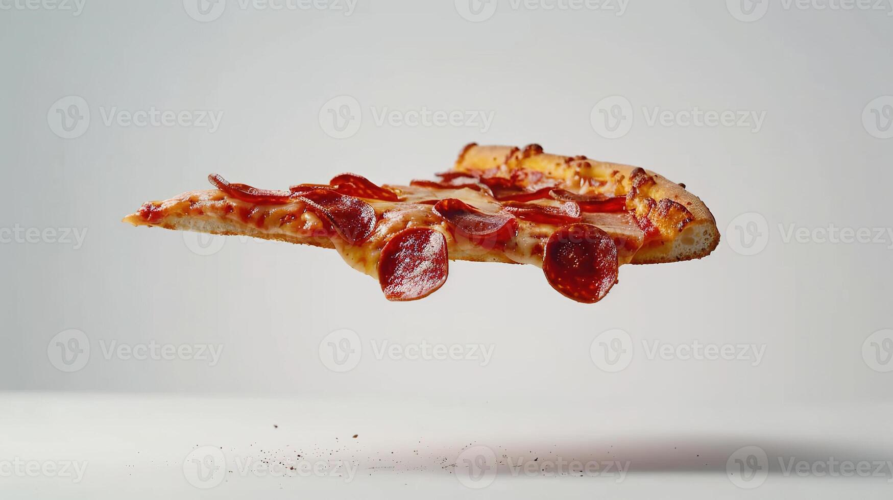 AI generated Delicious Tasty Slice of Pepperoni Pizza on White Background. Fast, Food, Margarita, Meal, Pizzeria, Red, Snack, Tasty, Delicious, Tomatoes, Baked, Triangle, Lunch, Dish, Cheese photo