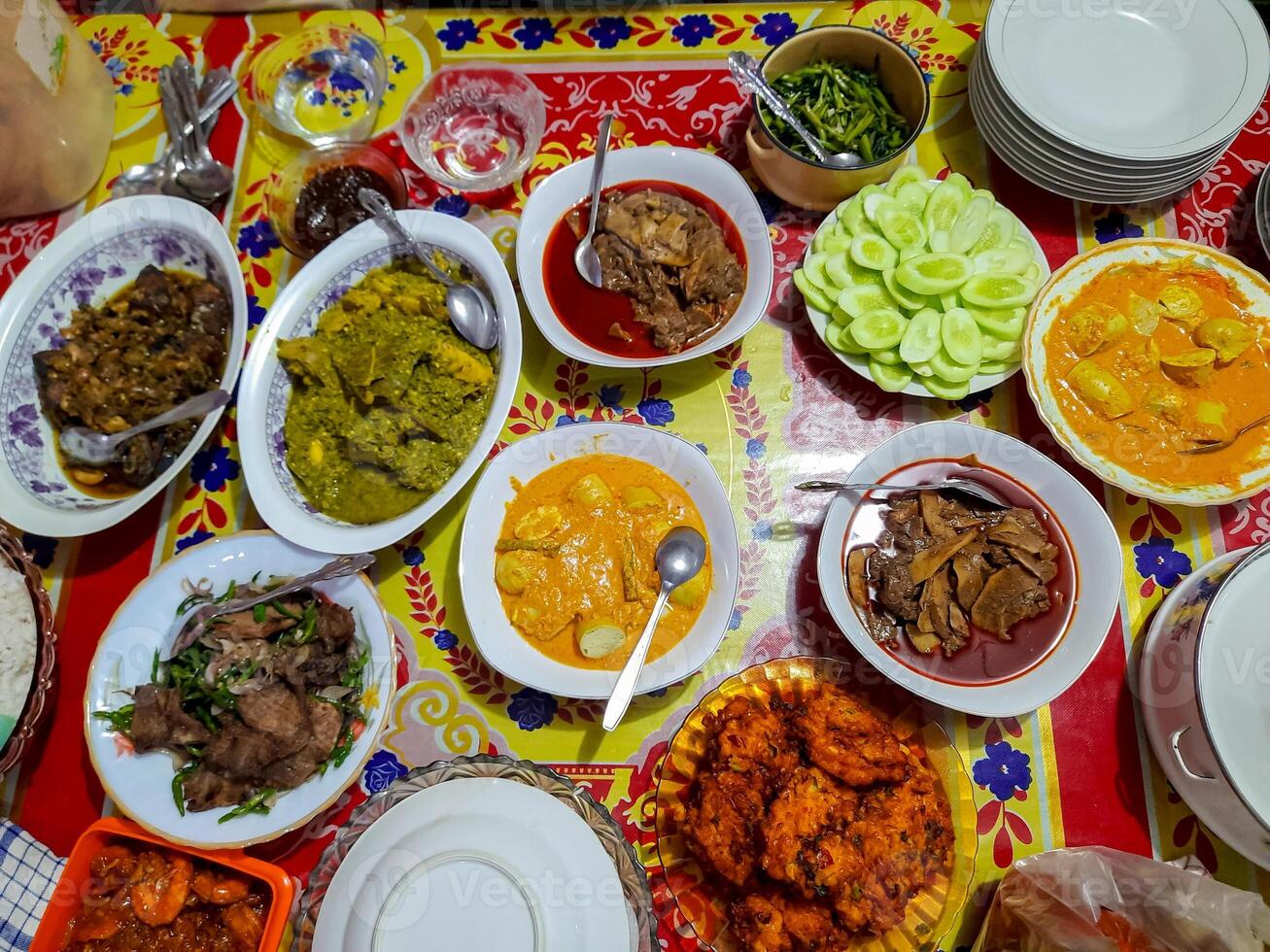 Ramadan fast breaking meal with Padang cuisine as a typical food in Indonesia photo