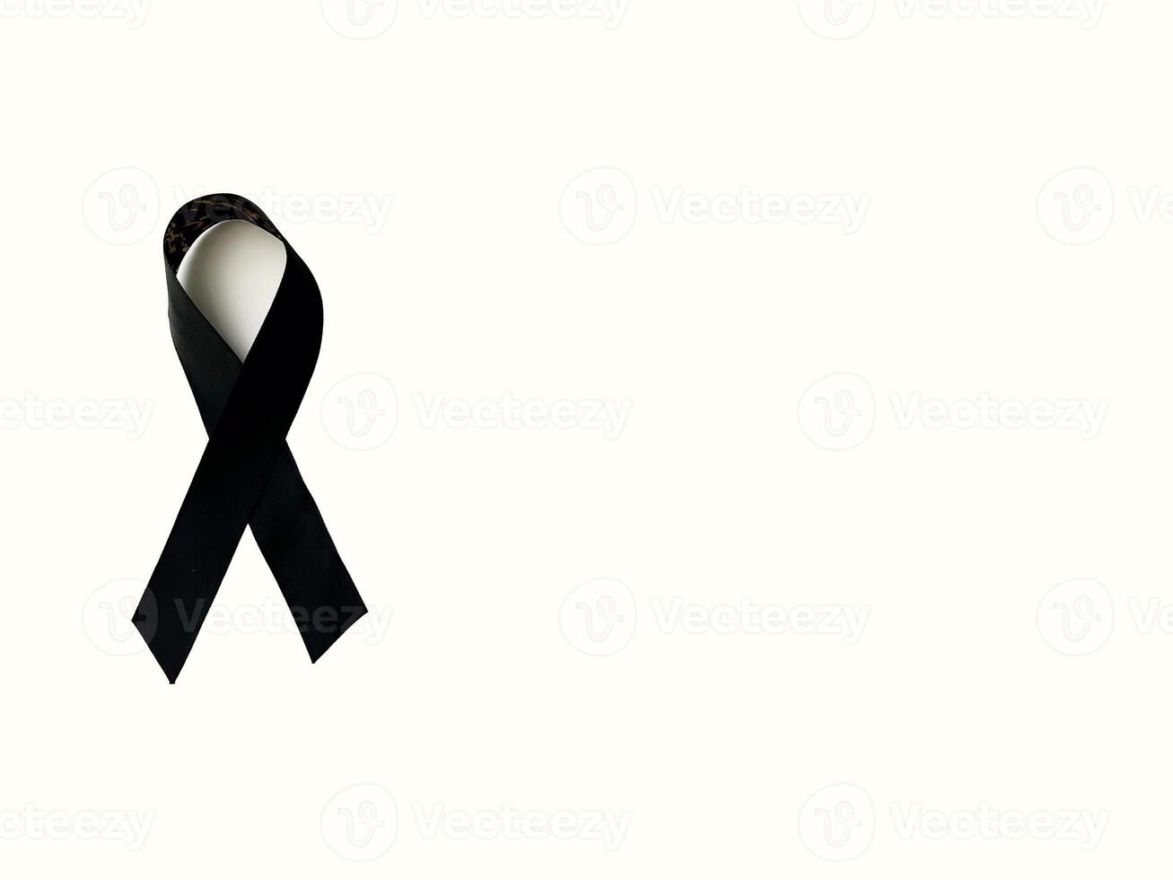 Raster version. White Banner with Cancer Awareness Realistic Black Ribbon. Design Template with isolated ribbon photo