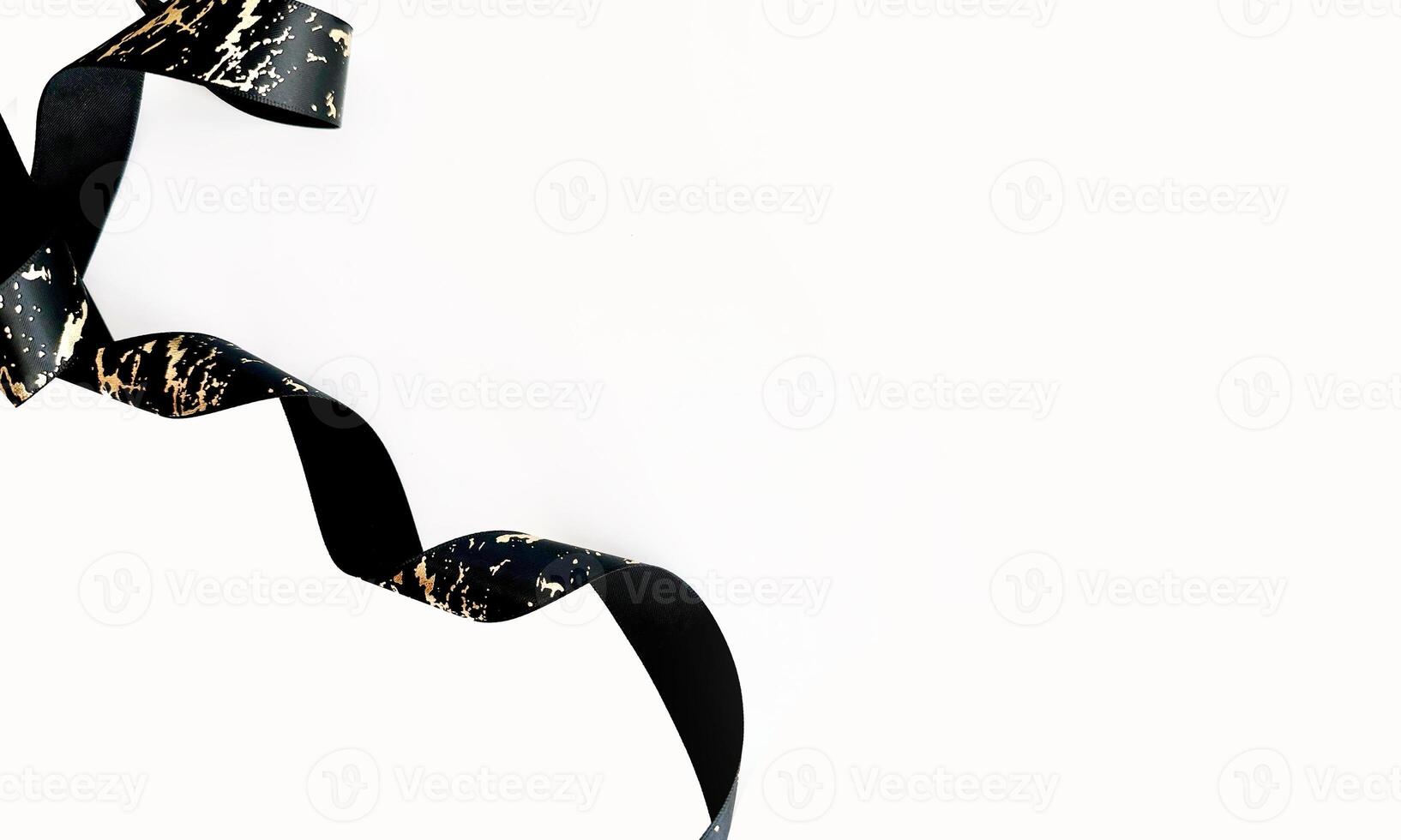 Raster version. White Banner with Cancer Awareness Realistic Black Ribbon. Design Template with isolated ribbon photo