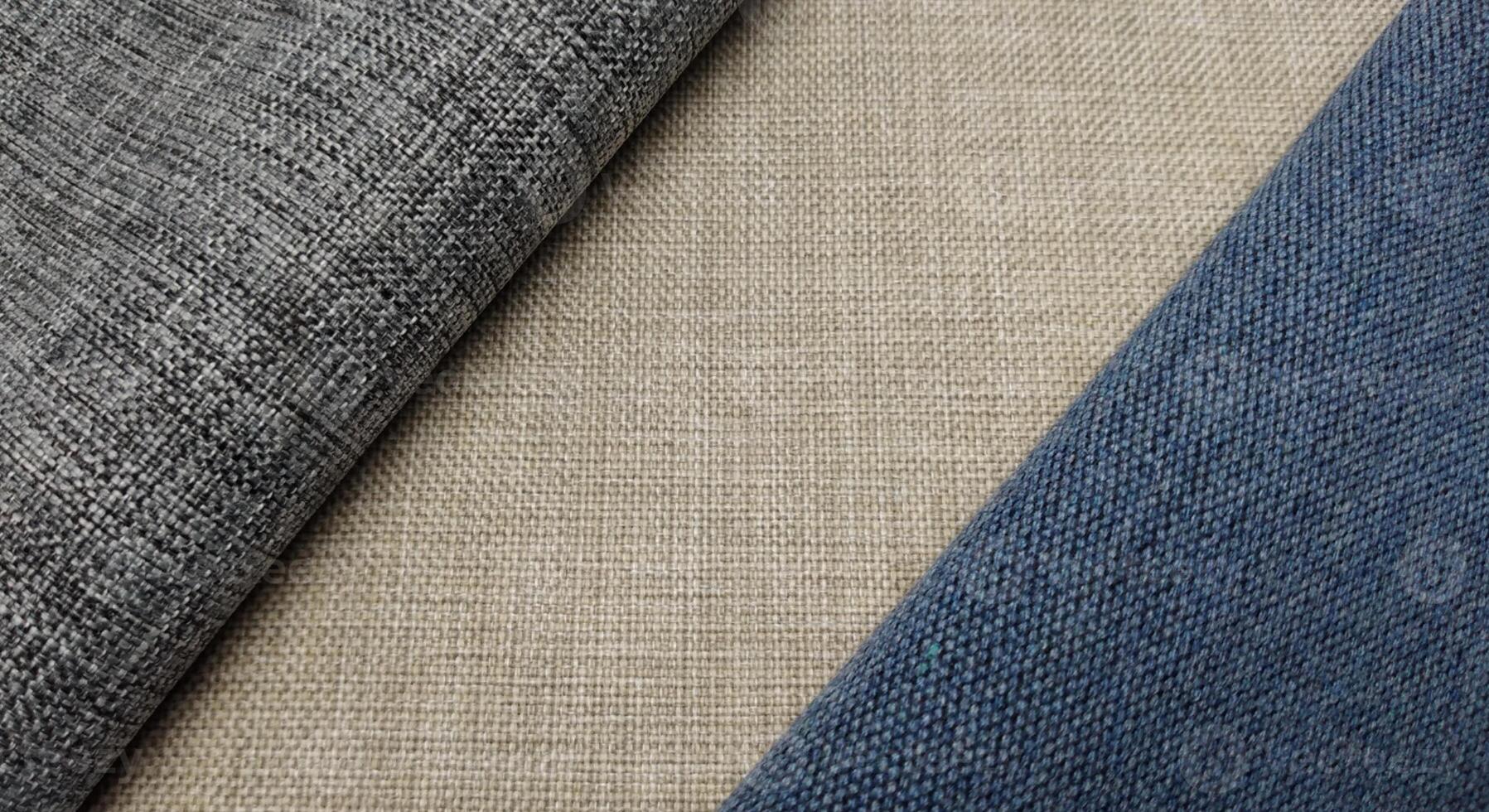 Fabric samples and measuring , close-up. Textile industry photo