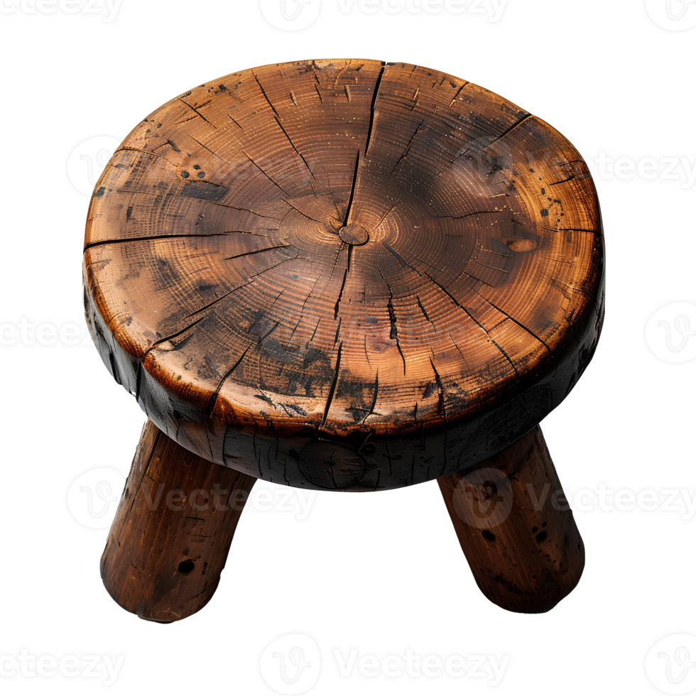 AI generated Wooden stool PNG. Old wooden chair isolated. Rustic vintage stool PNG
