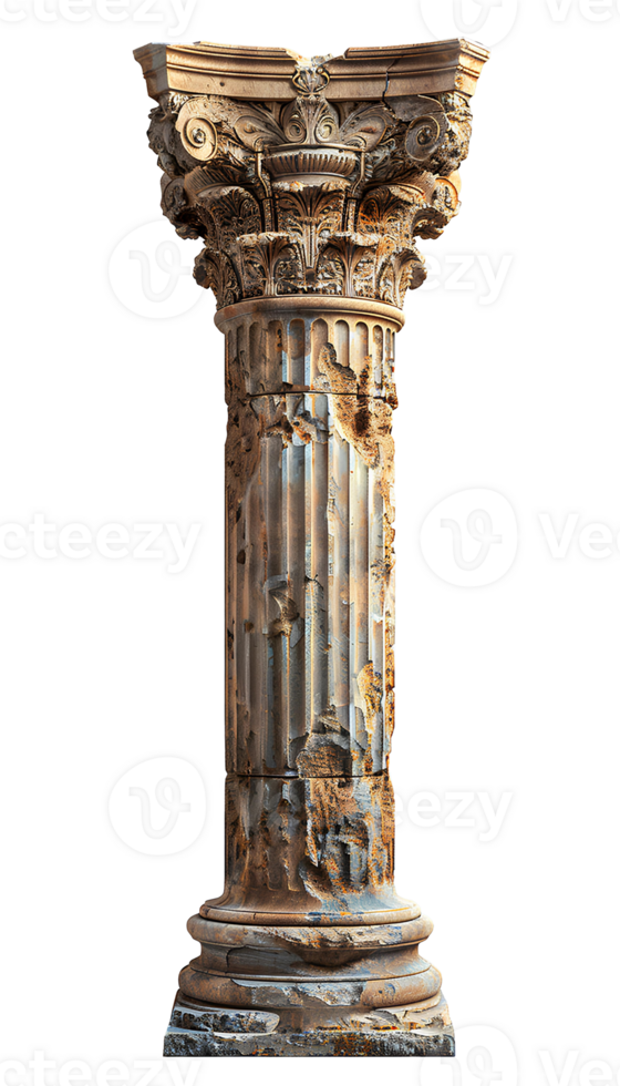 AI generated Ancient Greek column PNG. Tall Ancient Greek pillar isolated. Doric column PNG. Ionic column PNG. Corinthian column png. Ancient Greek architecture png
