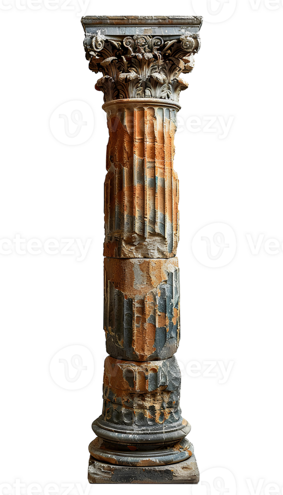 AI generated Ancient Greek column PNG. Tall Ancient Greek pillar isolated. Doric column PNG. Ionic column PNG. Corinthian column png. Ancient Greek architecture png