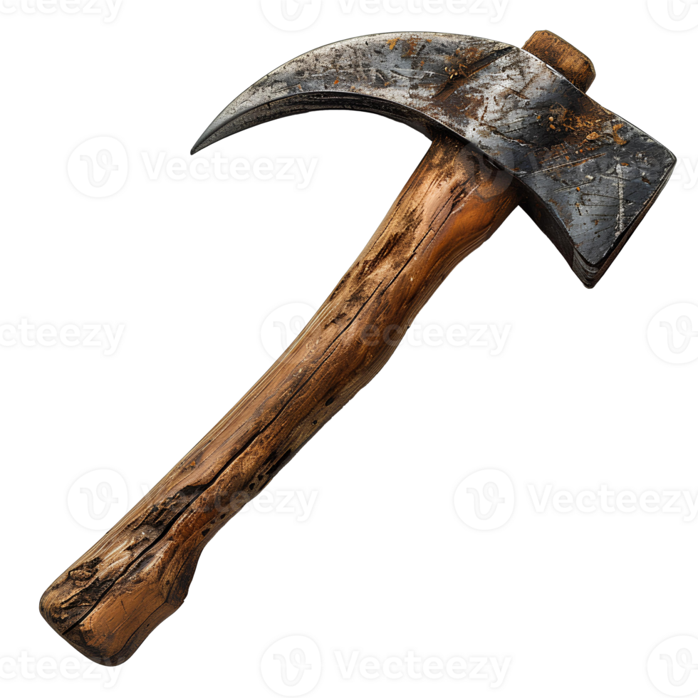 AI generated Old rusty axe PNG. Pick axe top view isolated. Pick axe flat lay PNG. Pick axe for gardening png