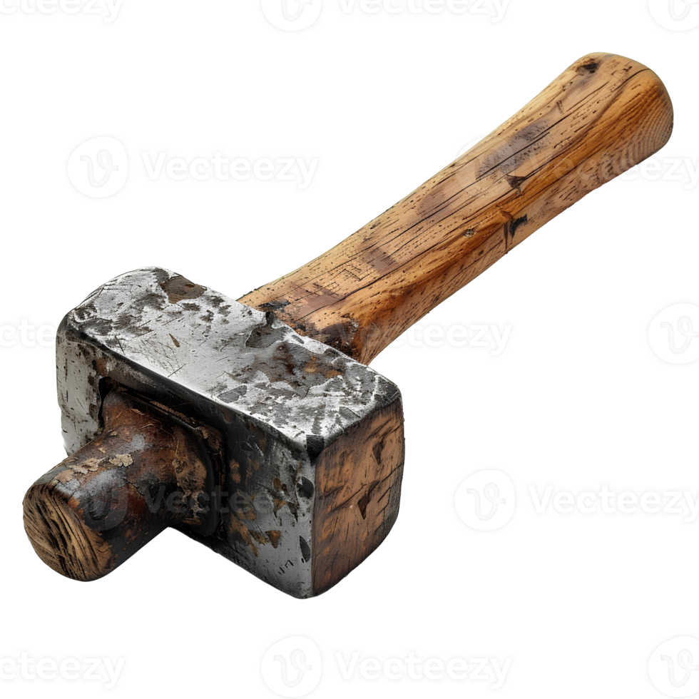AI generated Old rusty hammer PNG. Hammer top view isolated. Hammer flat lay PNG
