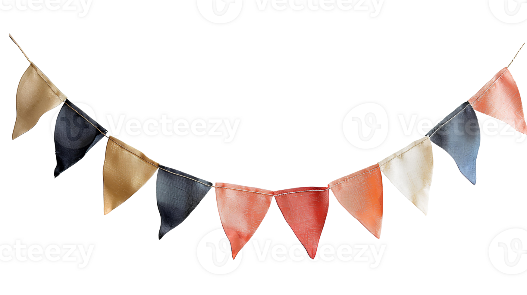 AI generated Party flag garland PNG. Colorful flag garland for birthday parties and other celebrations PNG. Colorful knitted party flags on a string PNG