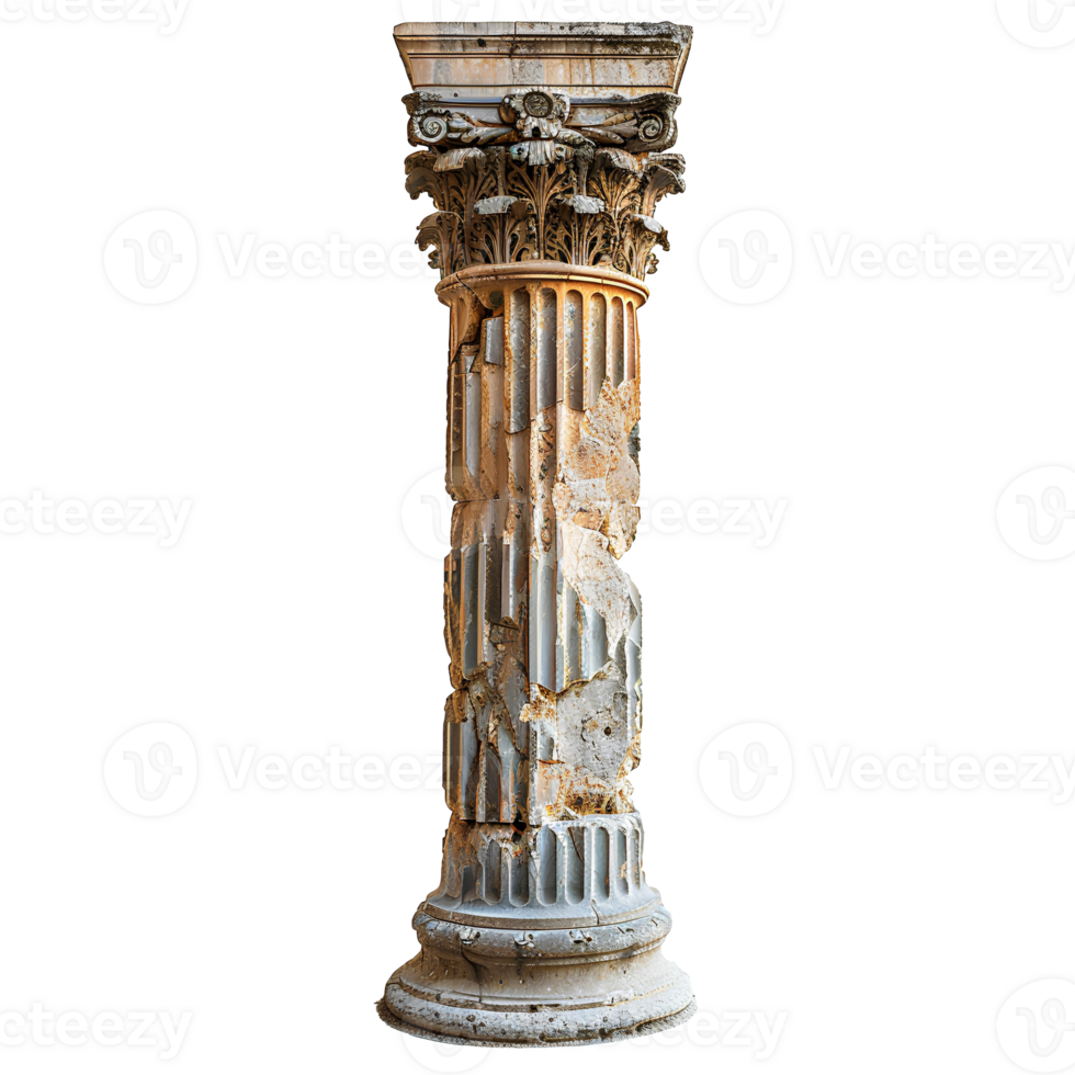 AI generated Old greek column PNG. Greek column isolated. Doric column PNG. Ionic column PNG. Corinthian column PNG. Ancient Greek architecture png