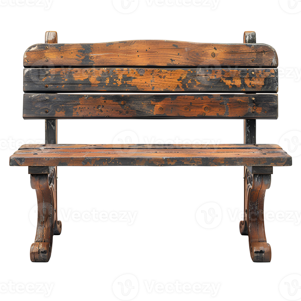 AI generated Wooden bench PNG. Old garden bench isolated. Rustic wooden bench used in gardens PNG