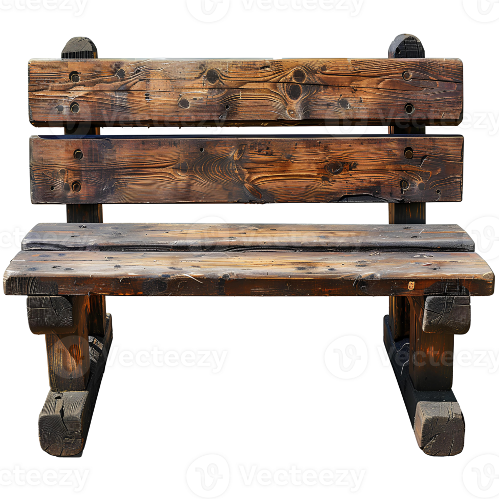 AI generated Wooden bench PNG. Old garden bench isolated. Rustic wooden bench used in gardens PNG