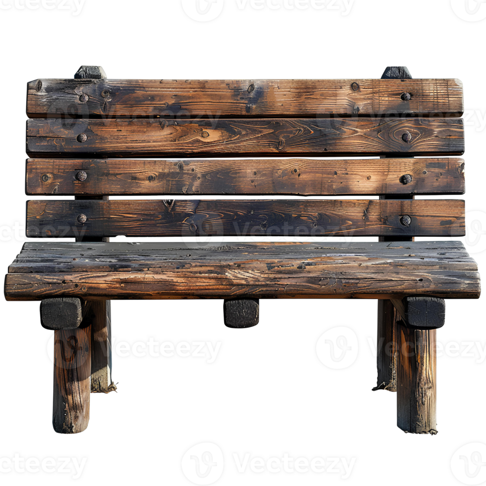 AI generated Wooden bench PNG. Old garden bench isolated. Rustic wooden bench used in gardens PNG