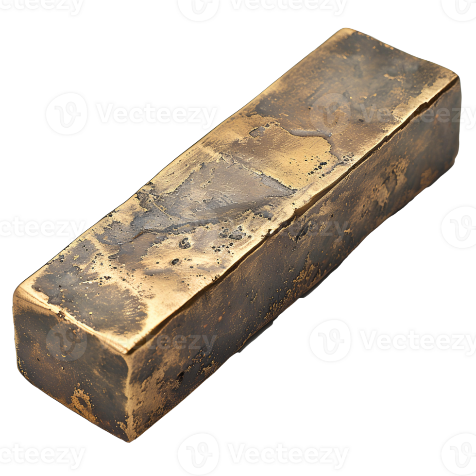 AI generated Bronze bar PNG. Bronze ingot isolated. Reflective bronze bar for smelting PNG. Bronze top view flat lay isolated png