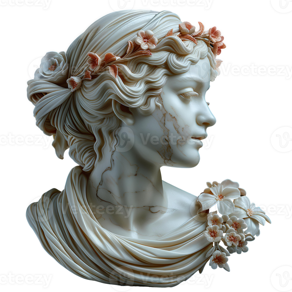AI generated Ancient Greek bust of a woman with a blindfold on her eyes PNG. Marble bust of a woman. Ancient roman bust png