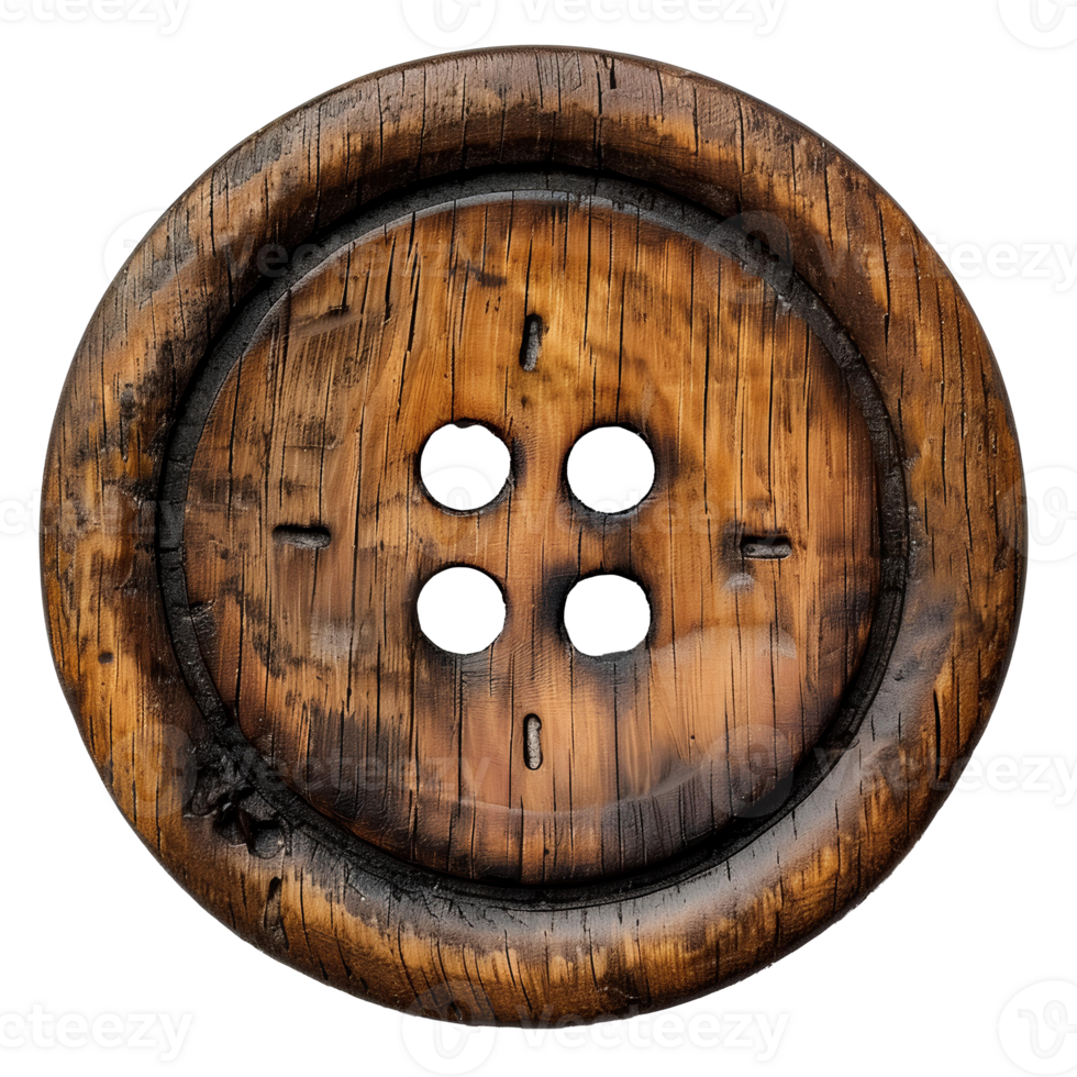 ai gegenereerd houten knop png. houten 2-gaats vlak knop voor naaien en ambachten png. houten knop top visie geïsoleerd. kleding knop vlak leggen PNG