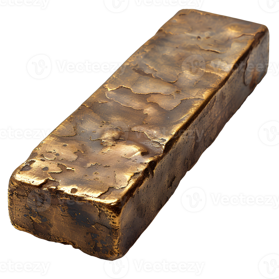 AI generated Bronze bar PNG. Bronze ingot isolated. Reflective bronze bar for smelting PNG. Bronze top view flat lay isolated png