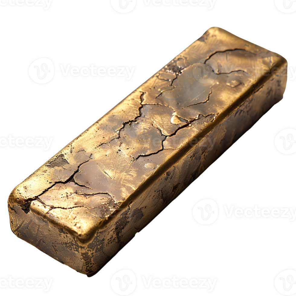 AI generated Bronze bar PNG. Bronze ingot isolated. Reflective bronze bar for smelting PNG. Bronze top view flat lay isolated png