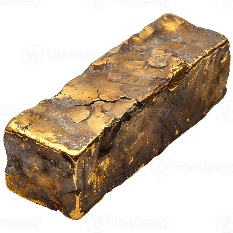 AI generated Gold bar PNG. Gold ingot isolated. Reflective gold bar for smelting PNG. Gold top view flat lay isolated png