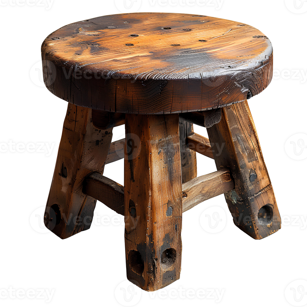 AI generated Wooden stool PNG. Old wooden chair isolated. Rustic vintage stool PNG