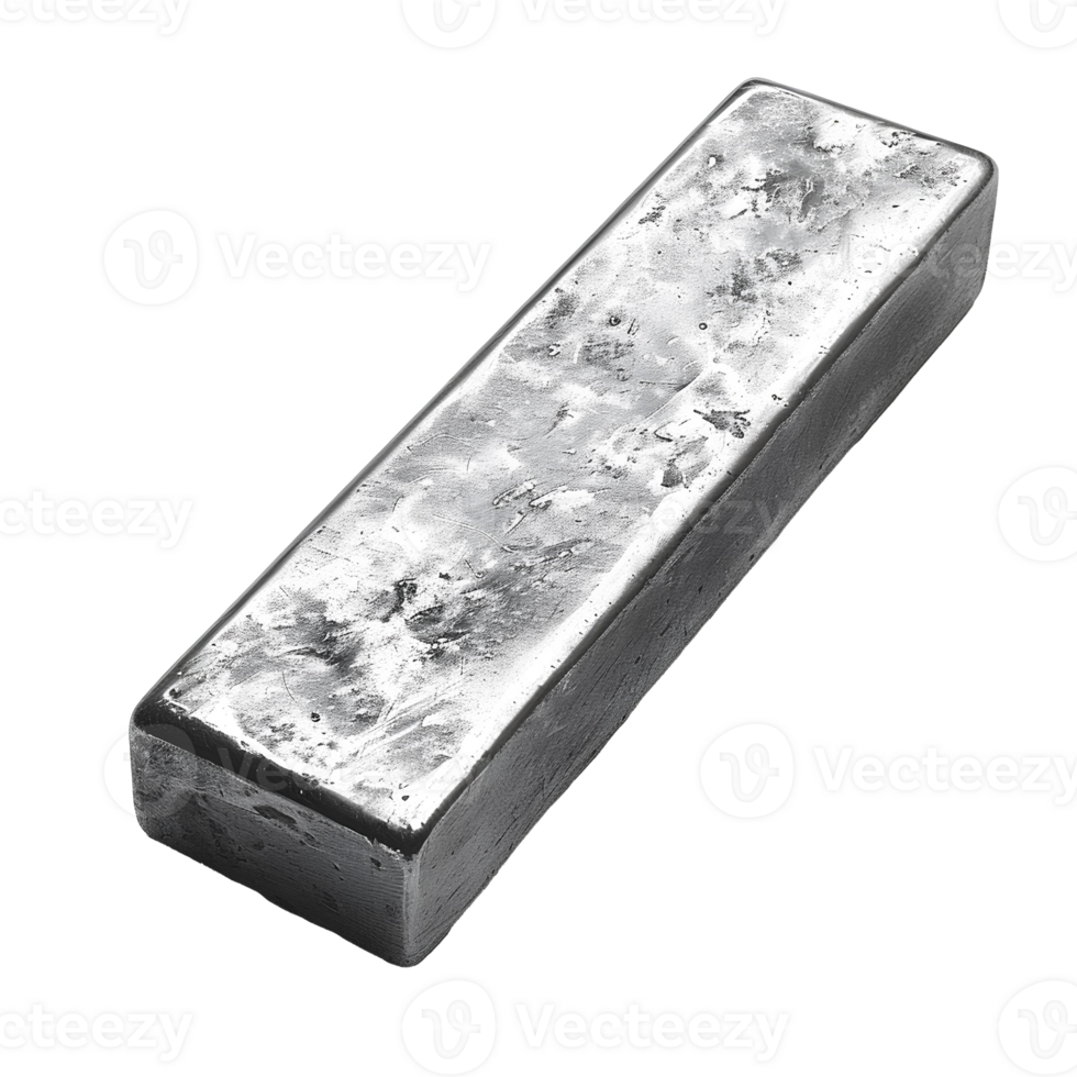 AI generated Silver bar PNG. Stainless steel ingot isolated. Reflective silver bar for smelting PNG. metal bar top view flat lay isolated png