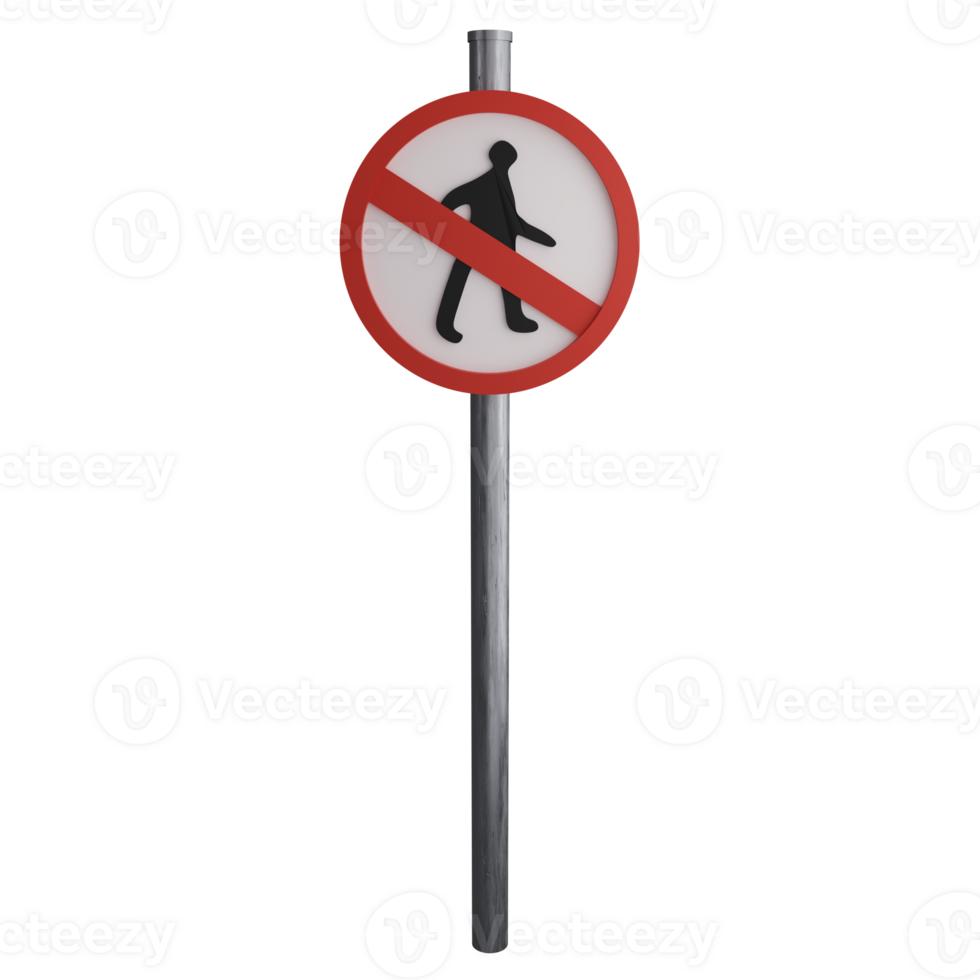 No pedestrian sign on the road clipart flat design icon isolated on transparent background, 3D render road sign and traffic sign concept png