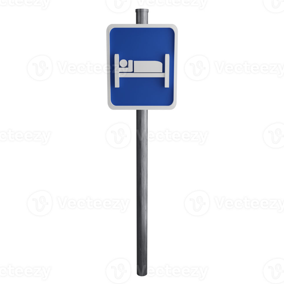 Resting place sign on the road clipart flat design icon isolated on transparent background, 3D render road sign and traffic sign concept png