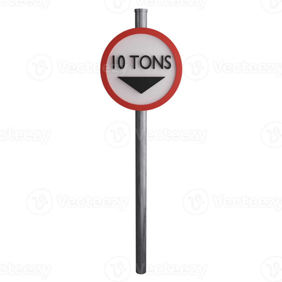 Weight limit 10 tons sign on the road clipart flat design icon isolated on transparent background, 3D render road sign and traffic sign concept png
