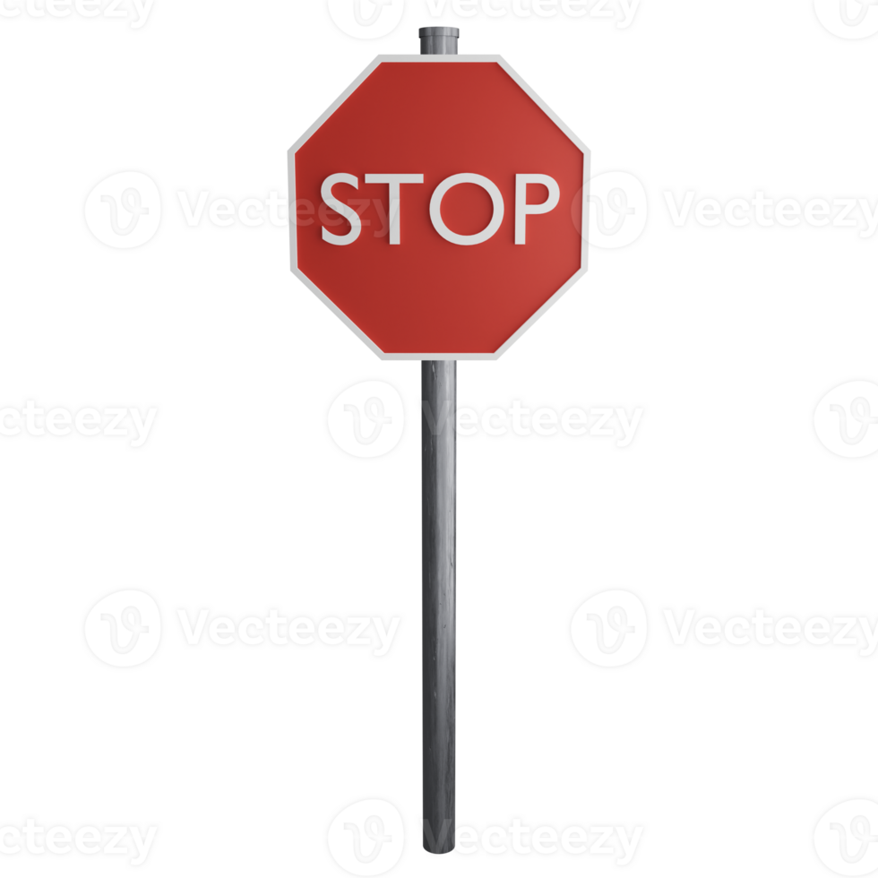 Stop sign on the road clipart flat design icon isolated on transparent background, 3D render road sign and traffic sign concept png