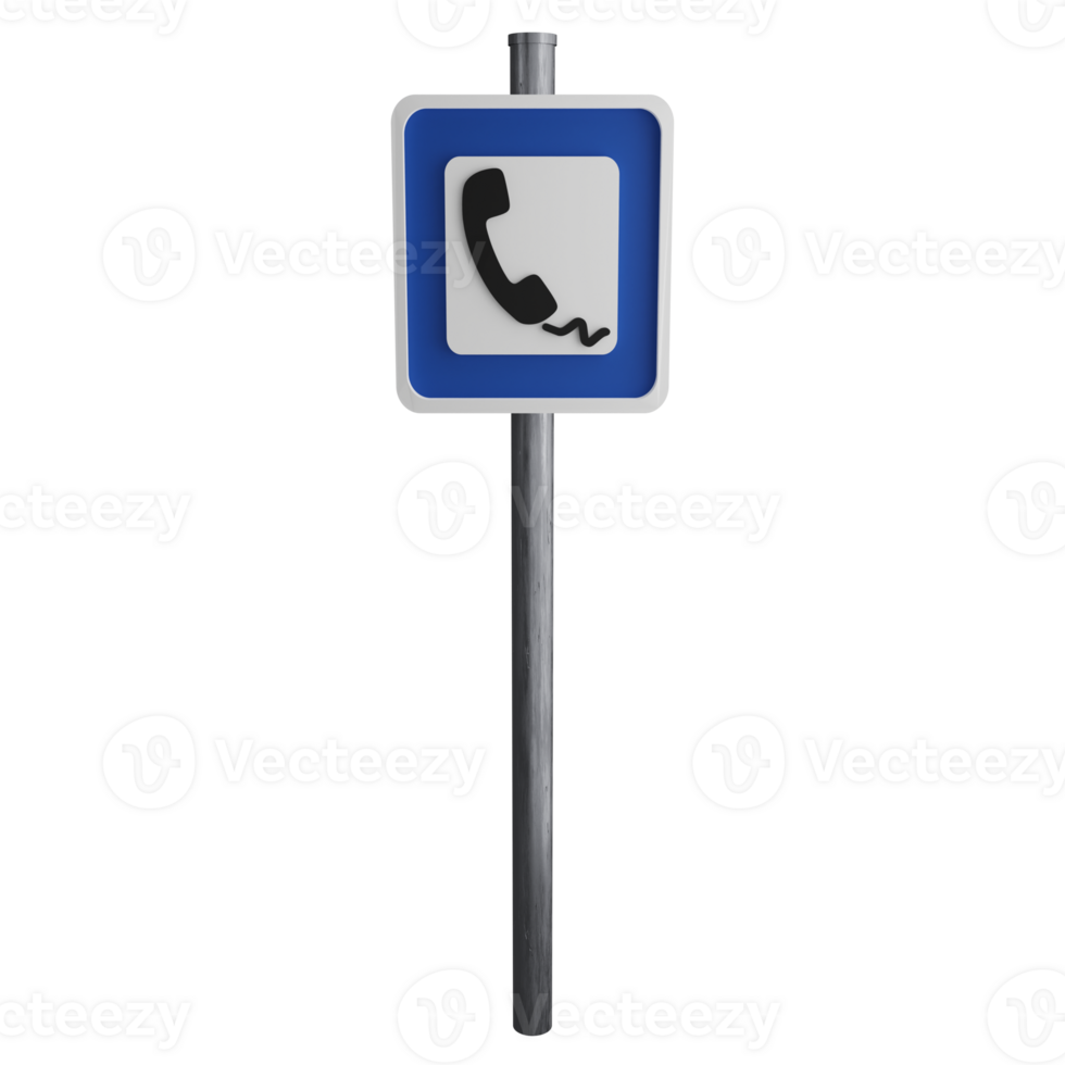Public telephone sign on the road clipart flat design icon isolated on transparent background, 3D render road sign and traffic sign concept png