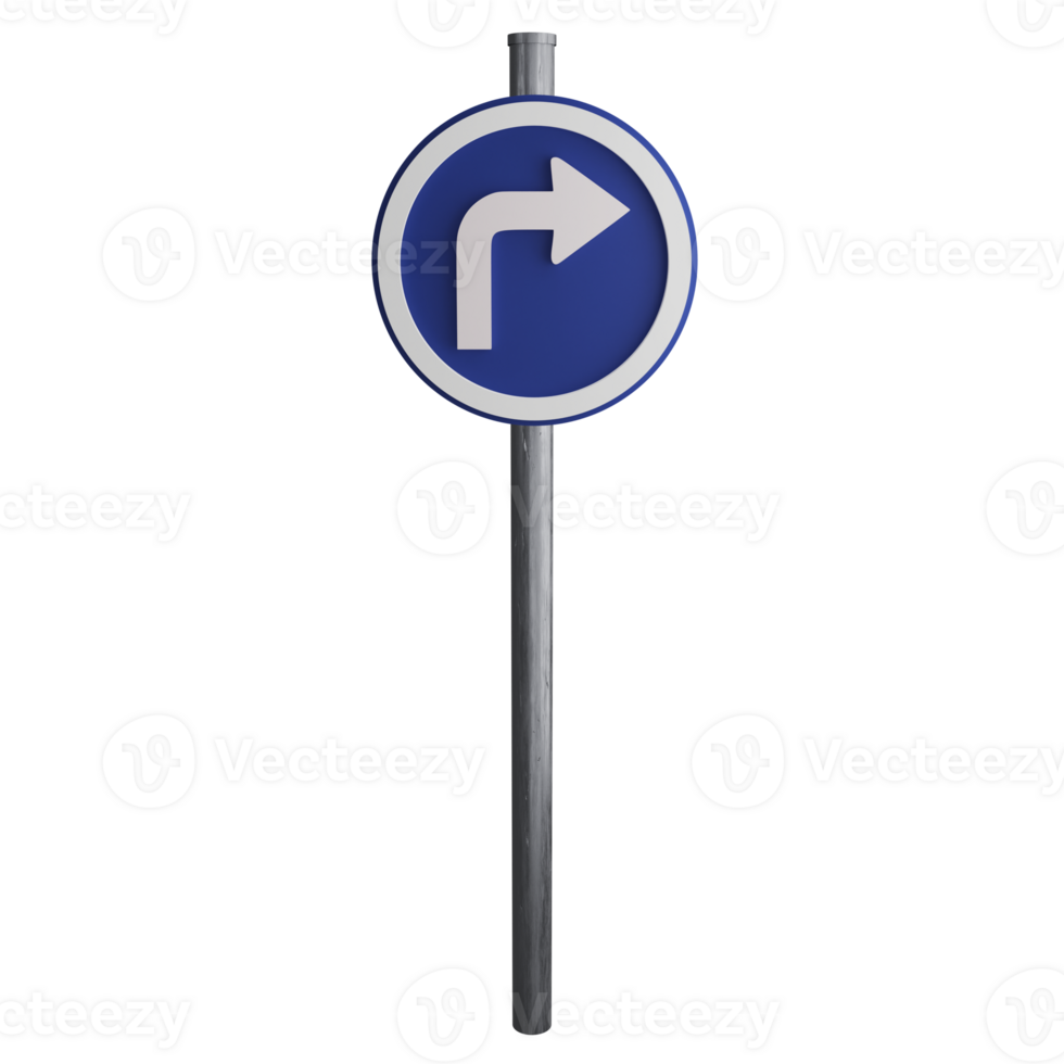Turn right ahead sign on the road clipart flat design icon isolated on transparent background, 3D render road sign and traffic sign concept png