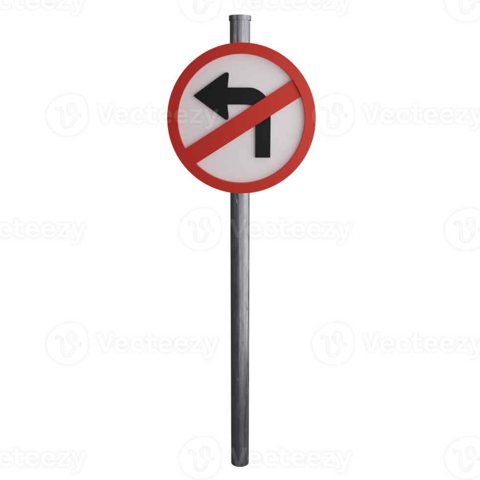 No left turn sign on the road clipart flat design icon isolated on transparent background, 3D render road sign and traffic sign concept png