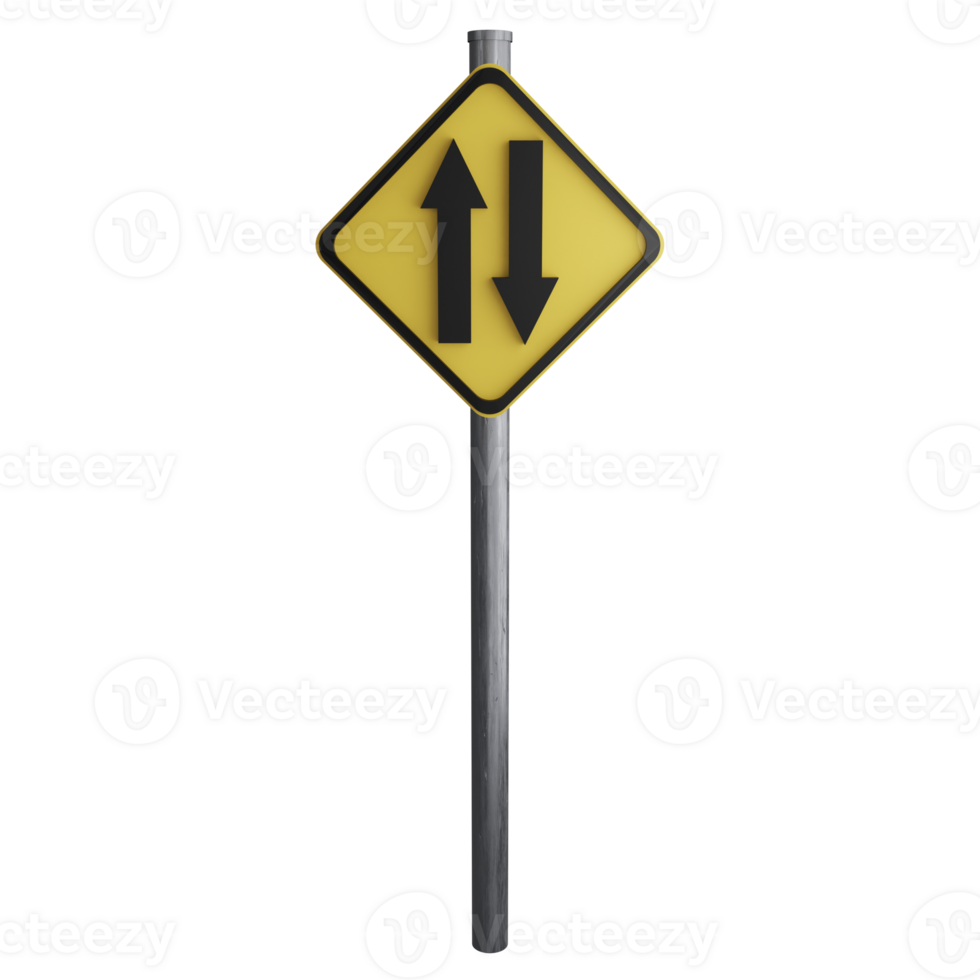 Two way traffic sign on the road clipart flat design icon isolated on transparent background, 3D render road sign and traffic sign concept png