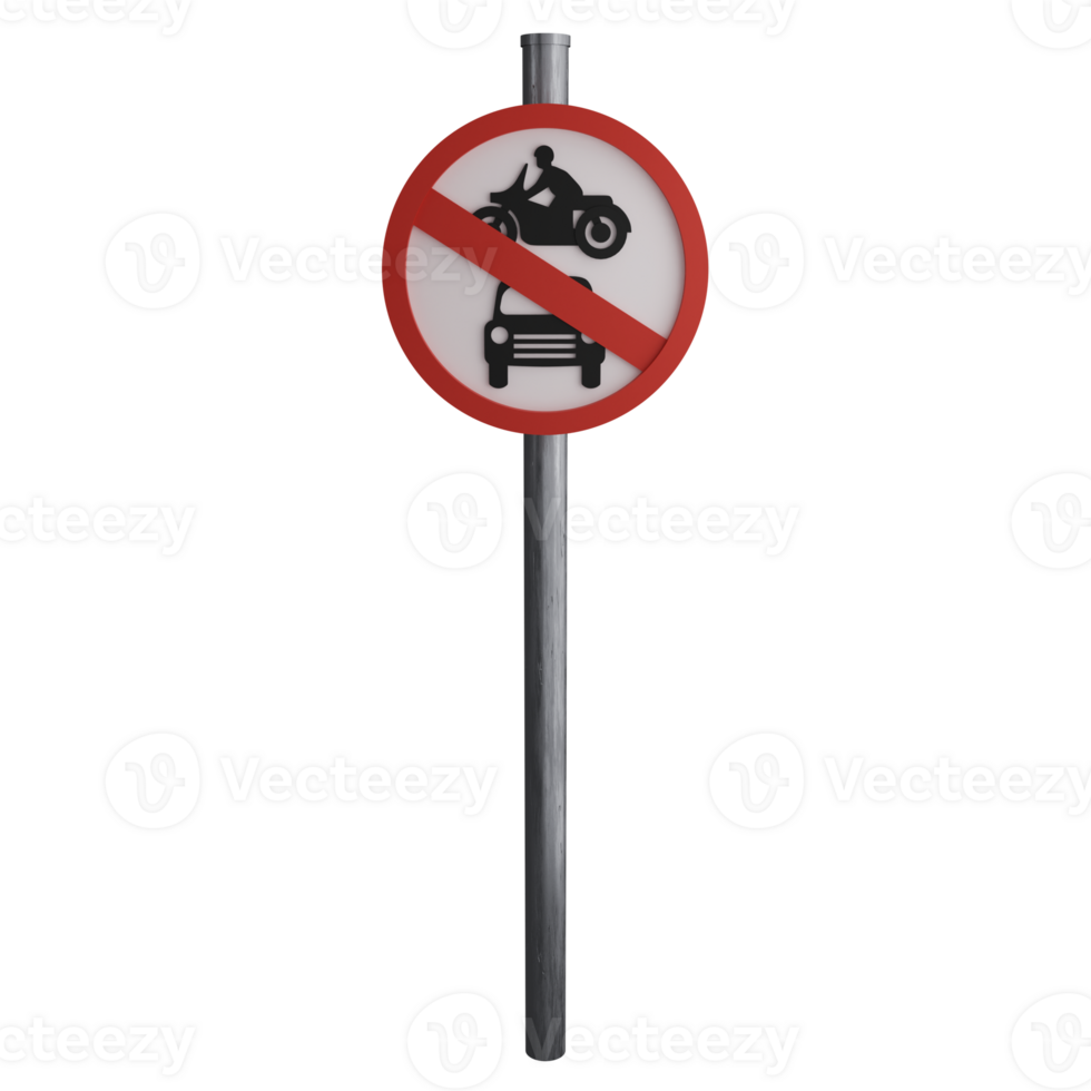 No cars motorcycles sign on the road clipart flat design icon isolated on transparent background, 3D render road sign and traffic sign concept png