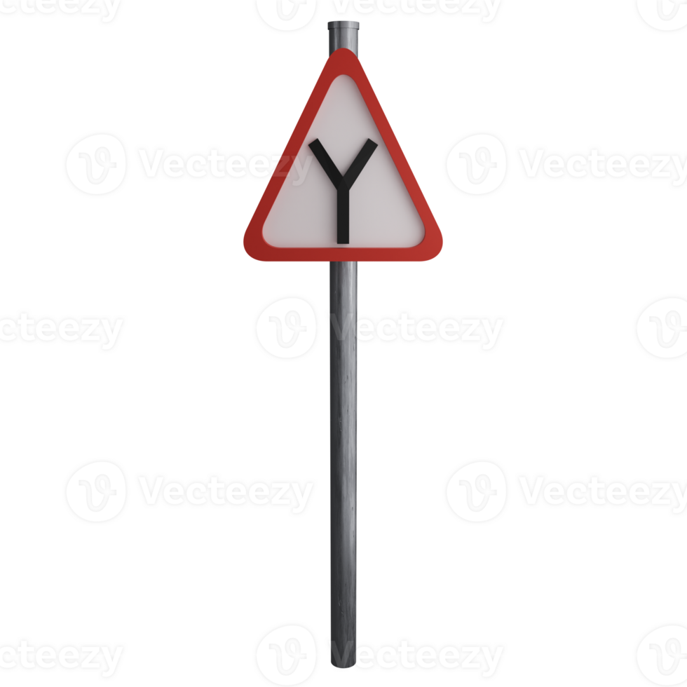 Y-intersection sign on the road clipart flat design icon isolated on transparent background, 3D render road sign and traffic sign concept png