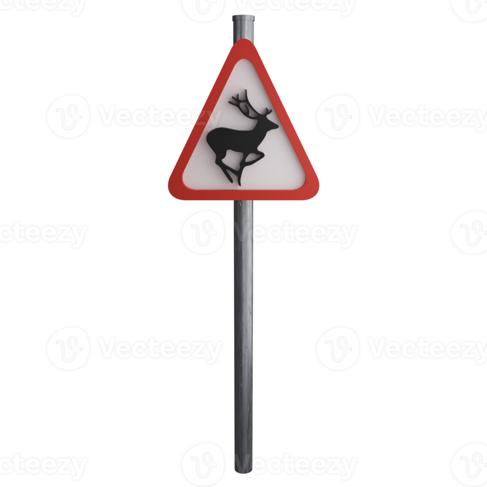 Wild animals sign on the road clipart flat design icon isolated on transparent background, 3D render road sign and traffic sign concept png