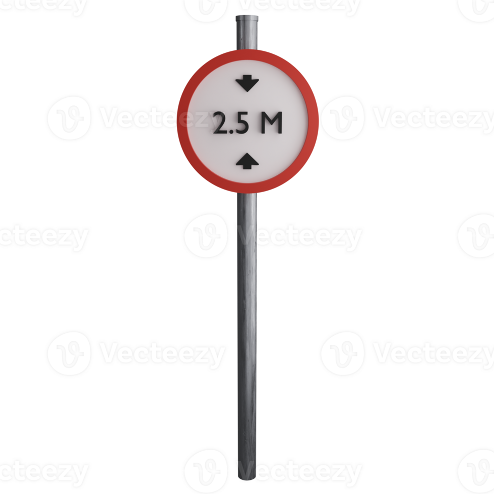 Height limit 2.5 meters sign on the road clipart flat design icon isolated on transparent background, 3D render road sign and traffic sign concept png