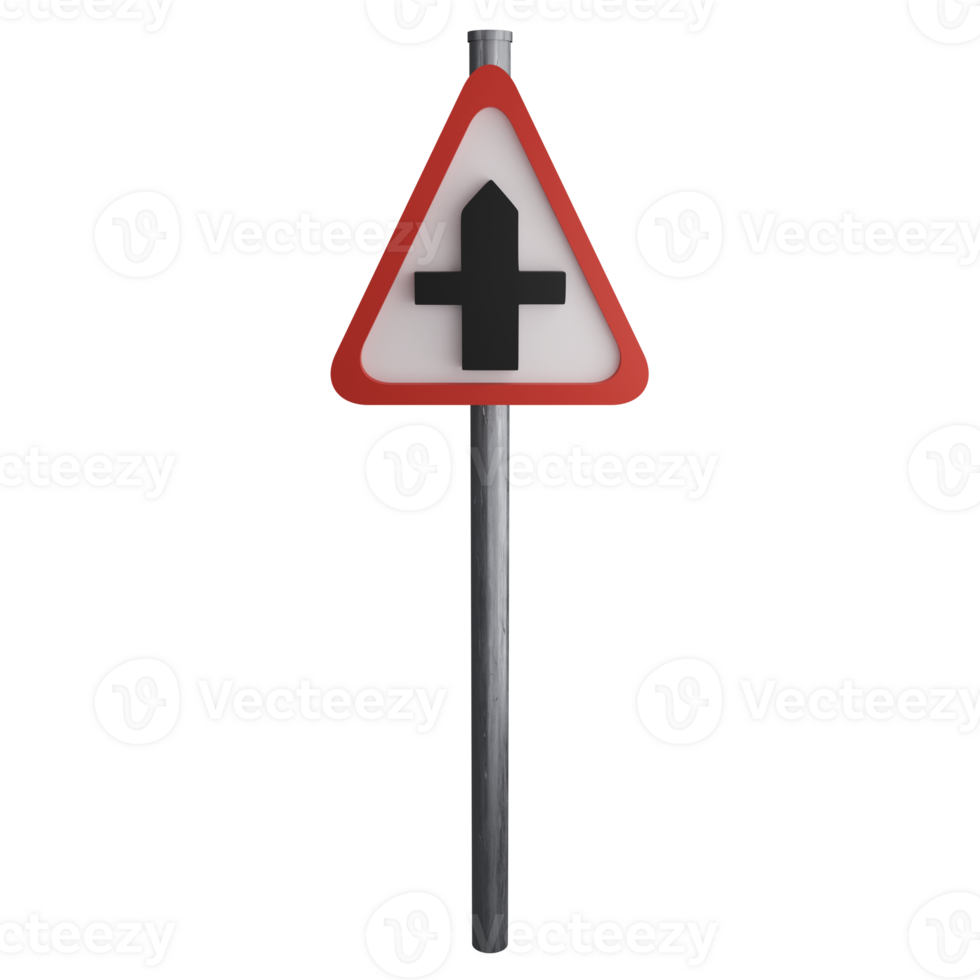 Crossroads ahead sign on the road clipart flat design icon isolated on transparent background, 3D render road sign and traffic sign concept png