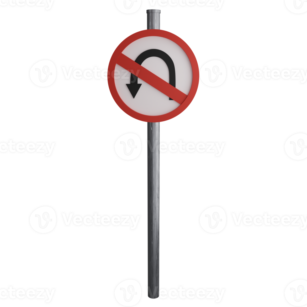 No U turn left sign on the road clipart flat design icon isolated on transparent background, 3D render road sign and traffic sign concept png
