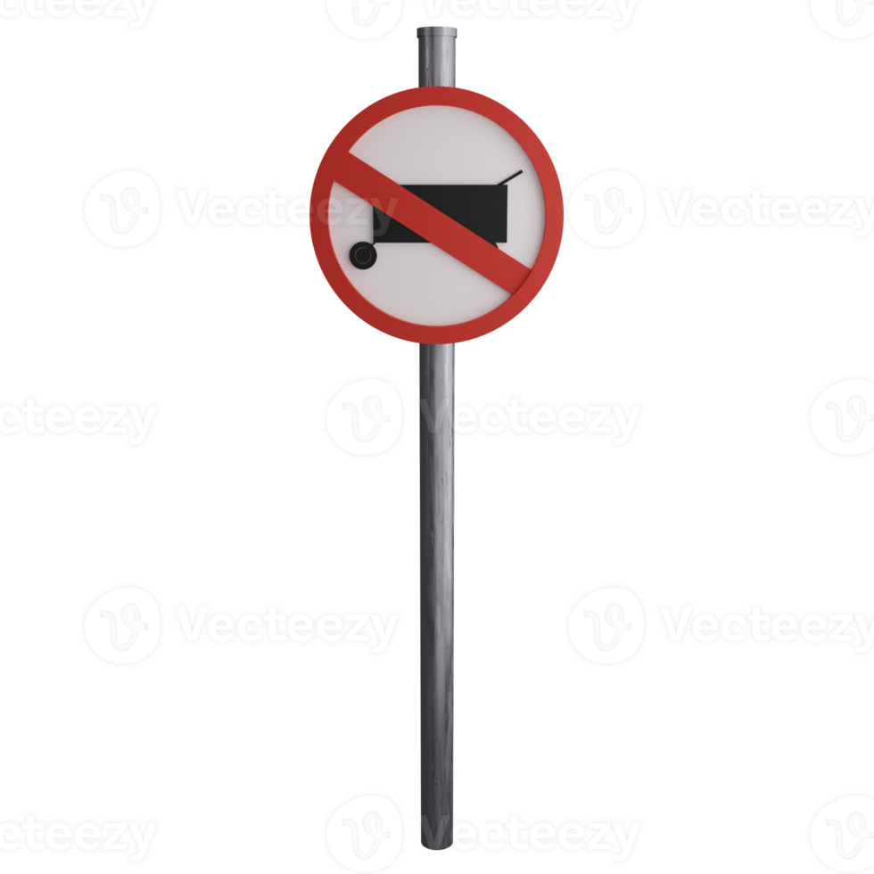 No cart sign on the road clipart flat design icon isolated on transparent background, 3D render road sign and traffic sign concept png