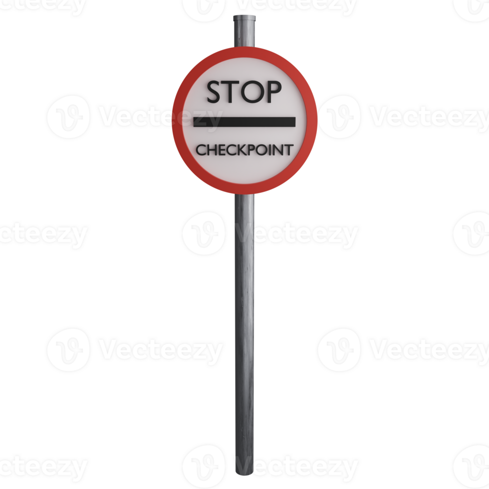 Stop at checkpoint sign on the road clipart flat design icon isolated on transparent background, 3D render road sign and traffic sign concept png