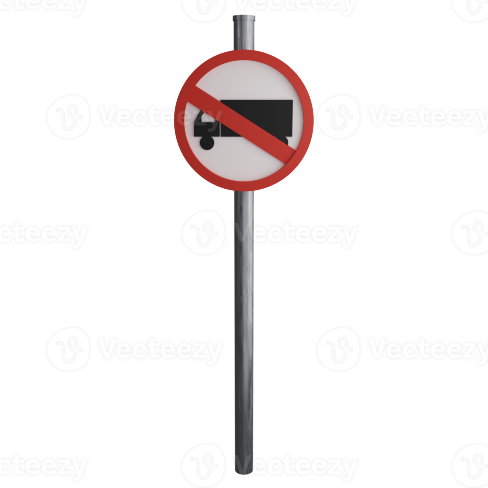 No truck sign on the road clipart flat design icon isolated on transparent background, 3D render road sign and traffic sign concept png