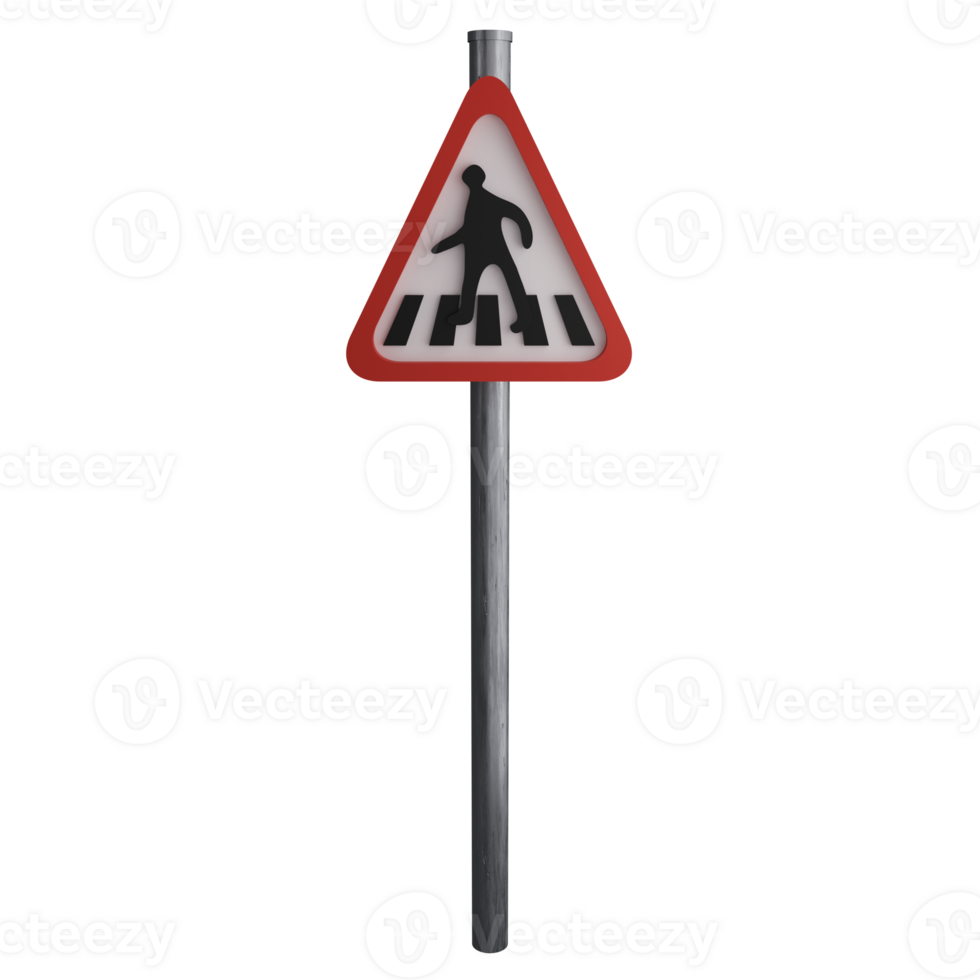 Pedestrian crossing sign on the road clipart flat design icon isolated on transparent background, 3D render road sign and traffic sign concept png