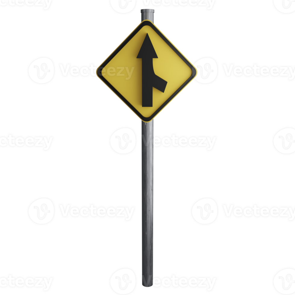 Merge sign on the road clipart flat design icon isolated on transparent background, 3D render road sign and traffic sign concept png