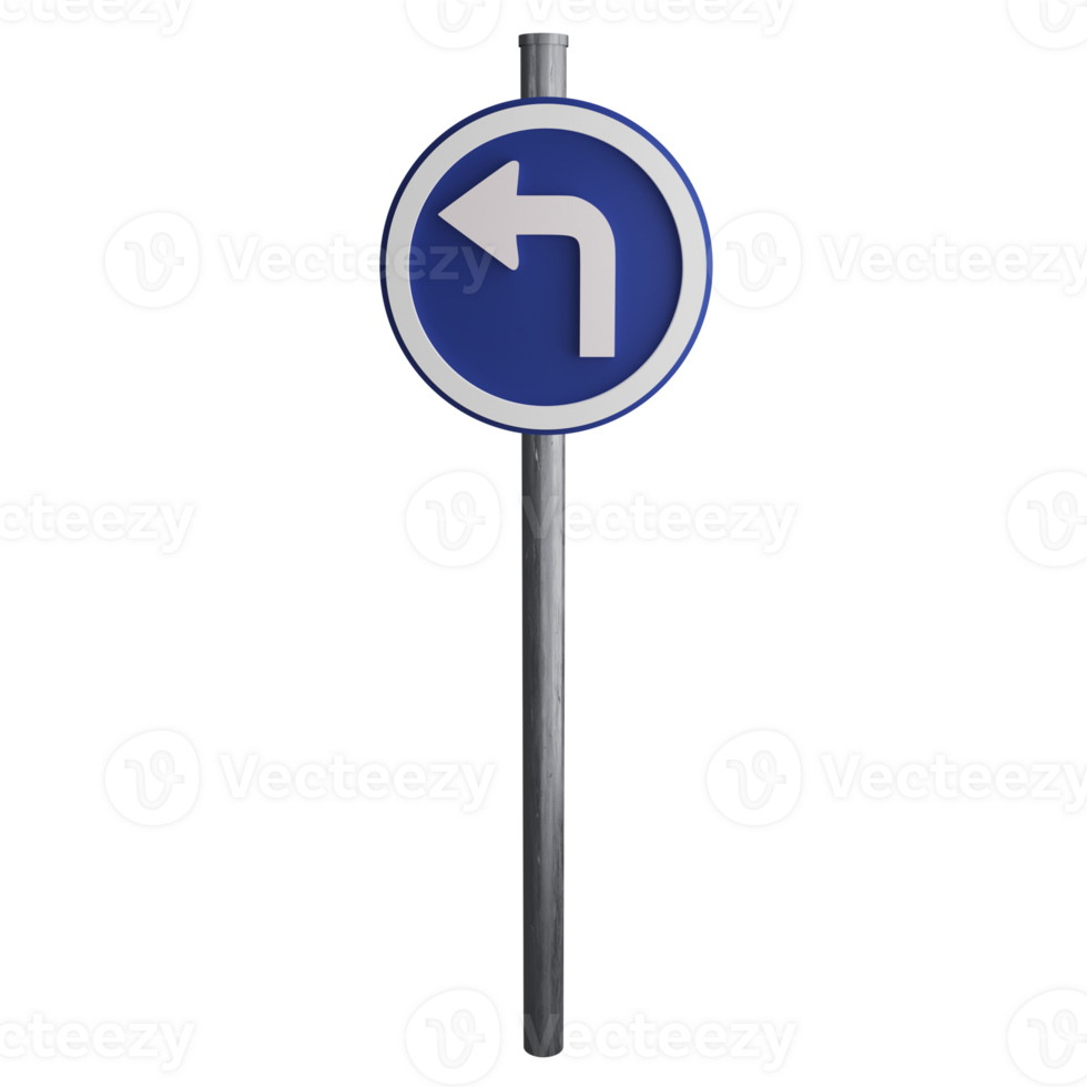 Turn left ahead sign on the road clipart flat design icon isolated on transparent background, 3D render road sign and traffic sign concept png