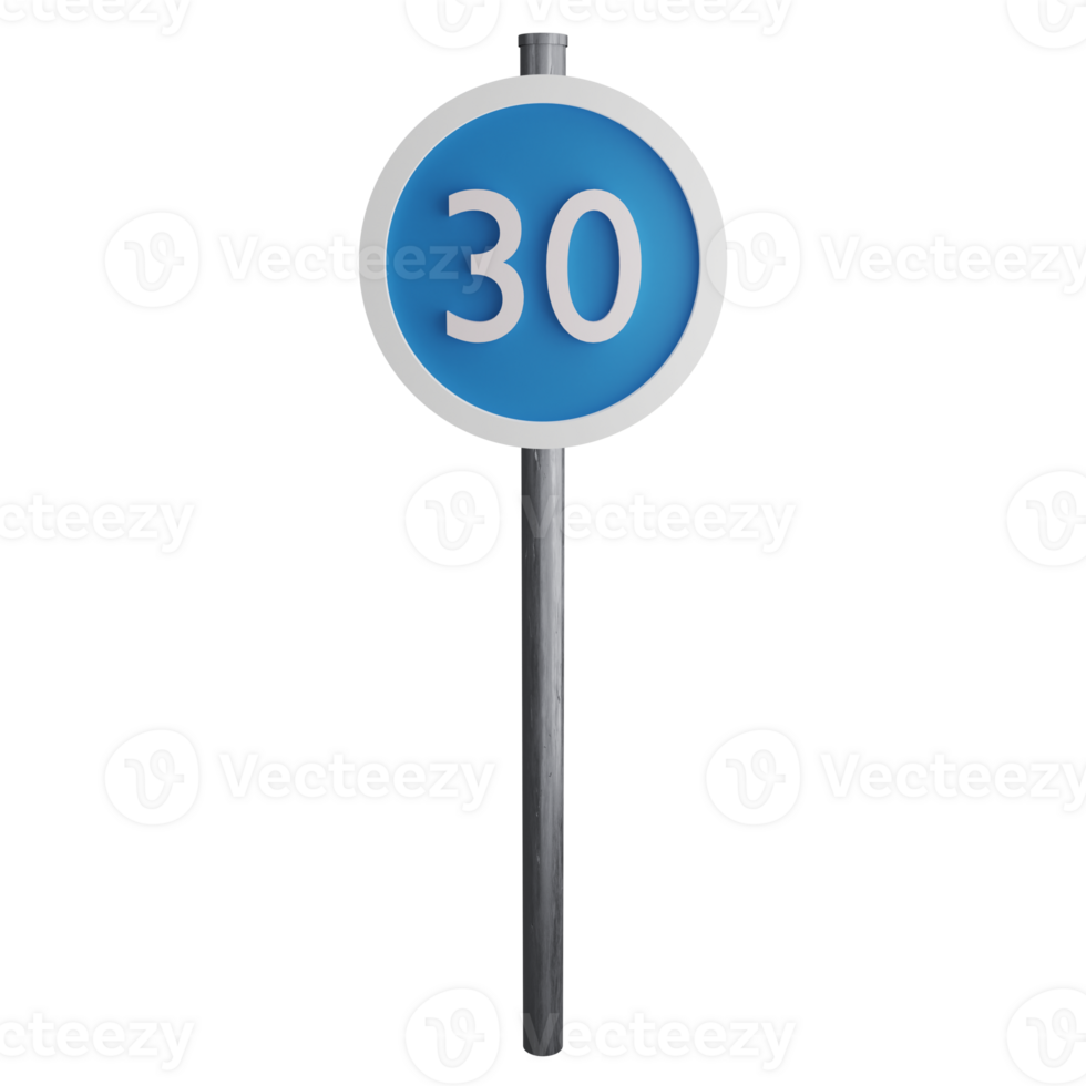 30 minimum speed limit sign on the road clipart flat design icon isolated on transparent background, 3D render road sign and traffic sign concept png