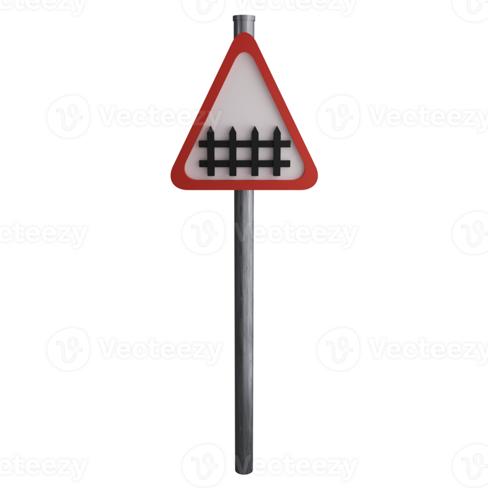 Level crossing with barrier ahead sign on the road clipart flat design icon isolated on transparent background, 3D render road sign and traffic sign concept png