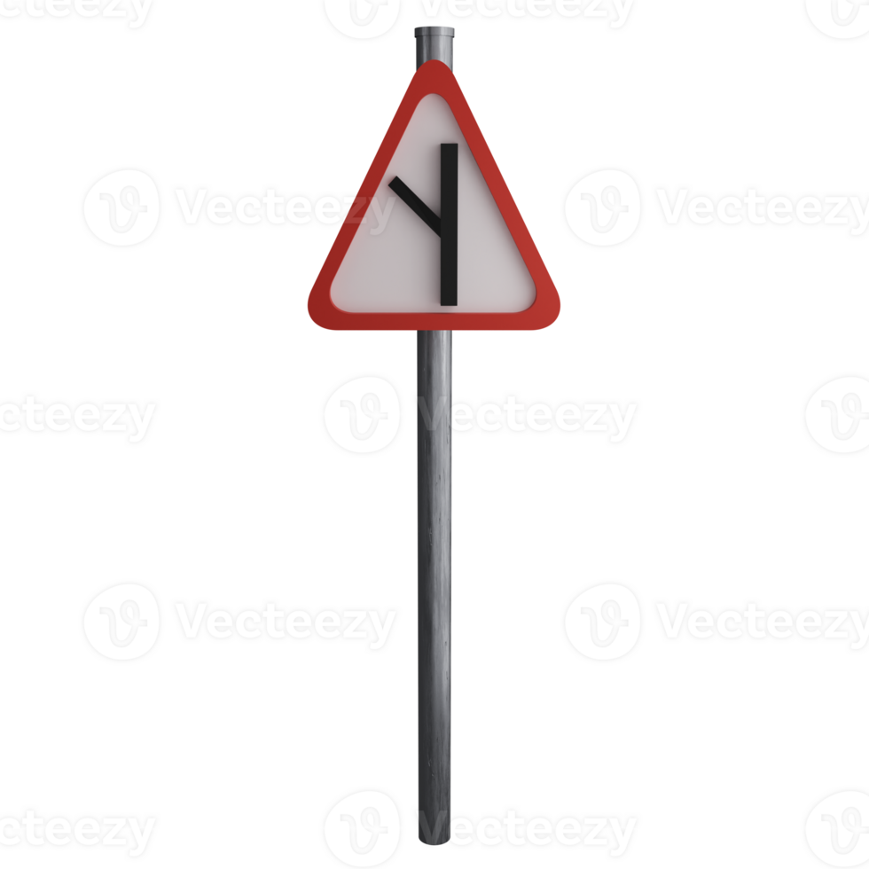 Y-intersection left sign on the road clipart flat design icon isolated on transparent background, 3D render road sign and traffic sign concept png