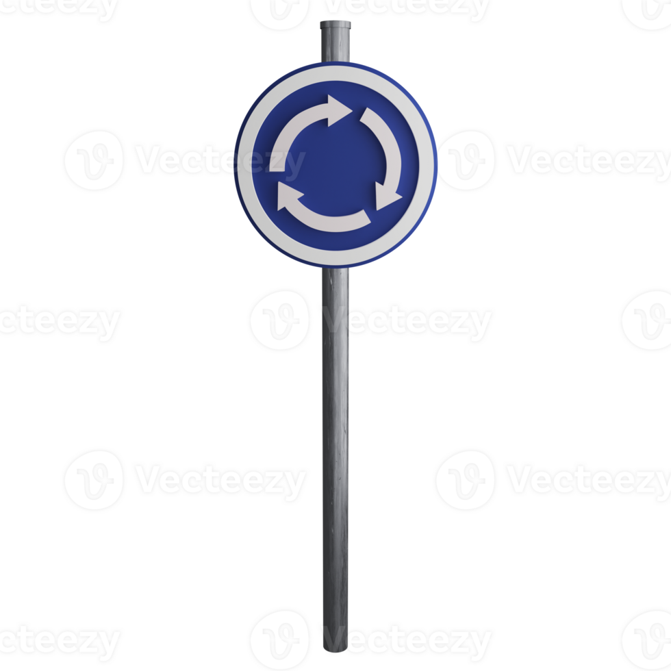 Roundabout sign on the road clipart flat design icon isolated on transparent background, 3D render road sign and traffic sign concept png